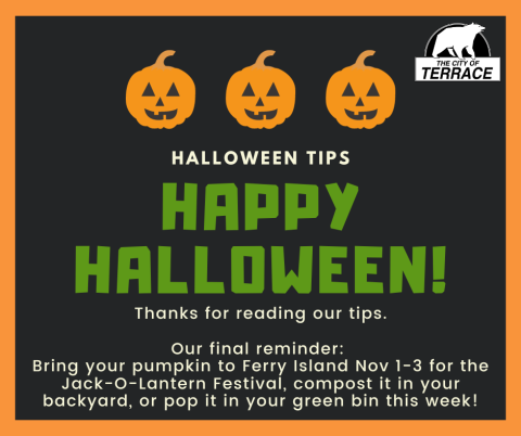 three pumpkin graphics and some halloween tips for pumpkins, which are written as text alongside this graphic