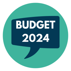 A speech bubble with the words BUDGET 2024