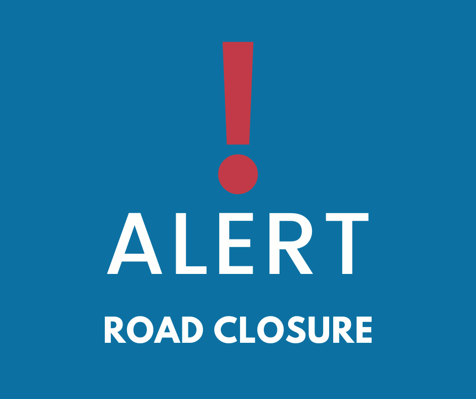 oversized exclamation mark with the words "Alert - Road Closure"