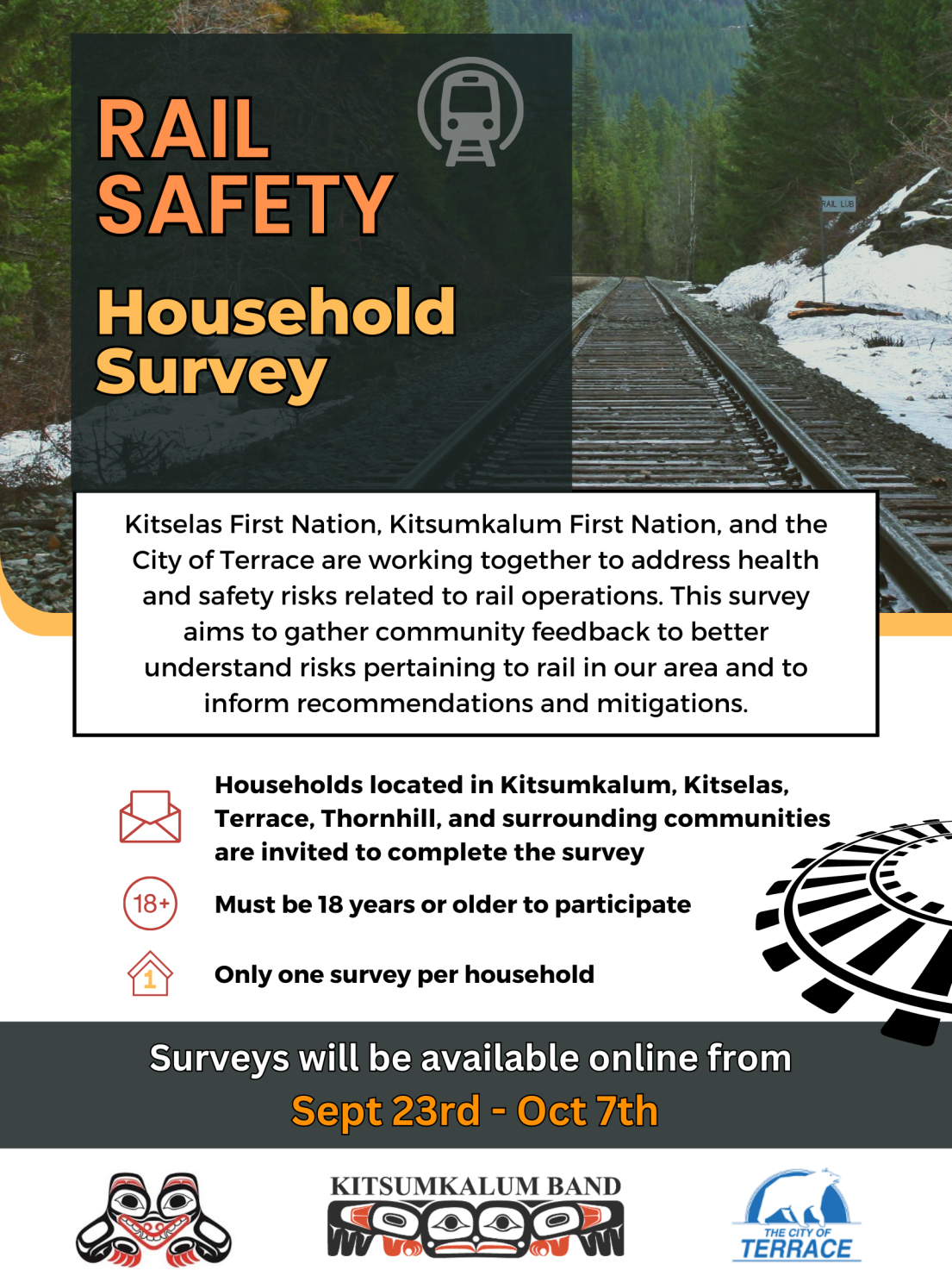 Poster with info about collaborative rail safety project and survey