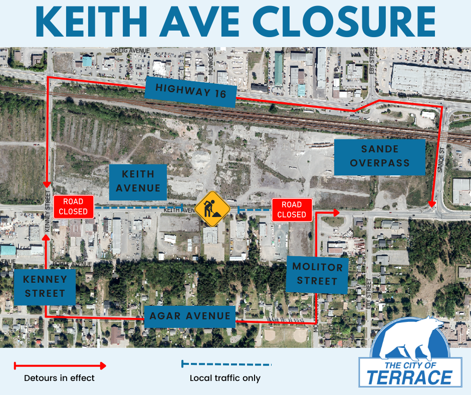 a map of the road closure location and detour routes, as described in the text