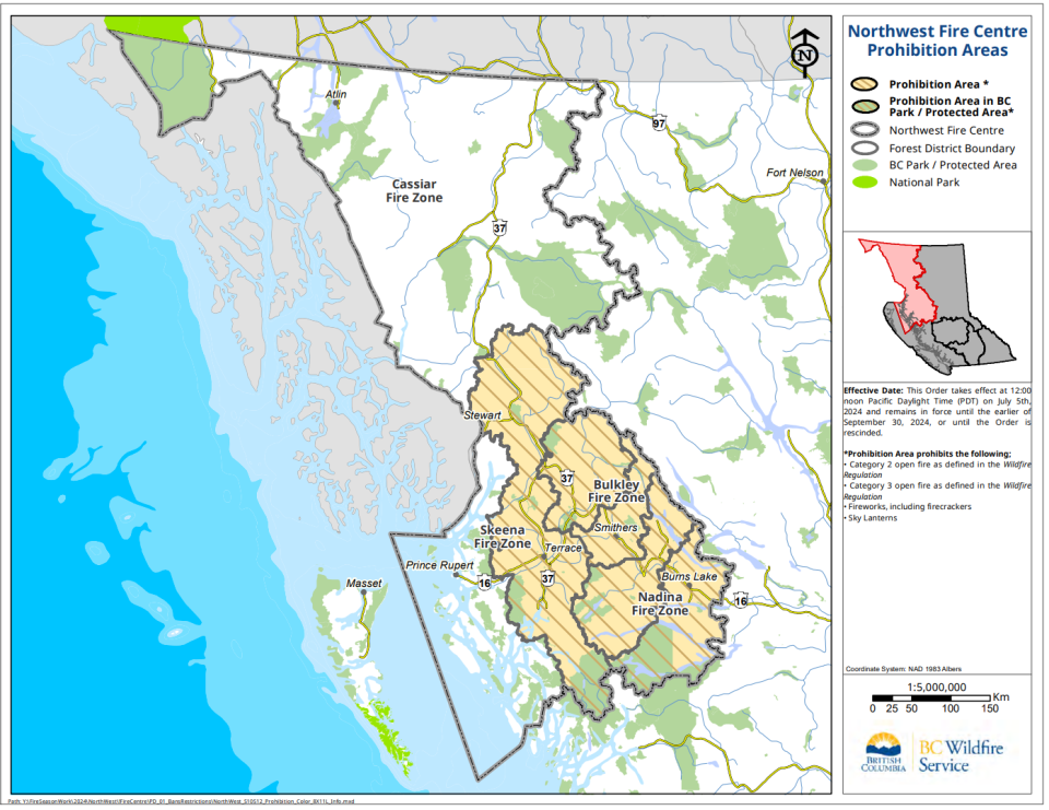 map showing areas fire ban is in place 