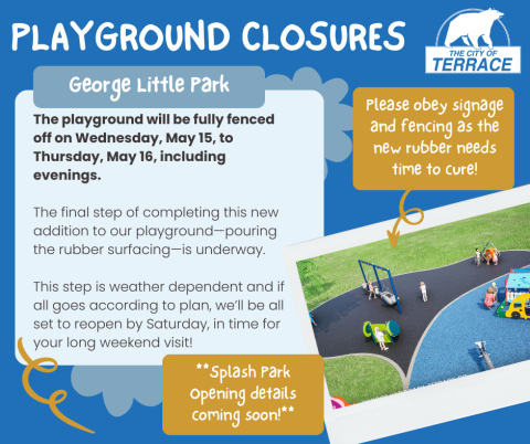 cutesy font and graphics alongside info on park closure, as written out below.