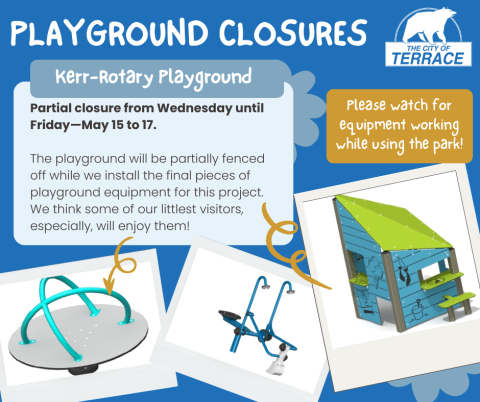 cutesy font and graphics alongside info on park closure, as written out below.