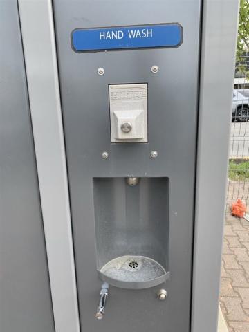 Hand wash station on the outside of the new loo